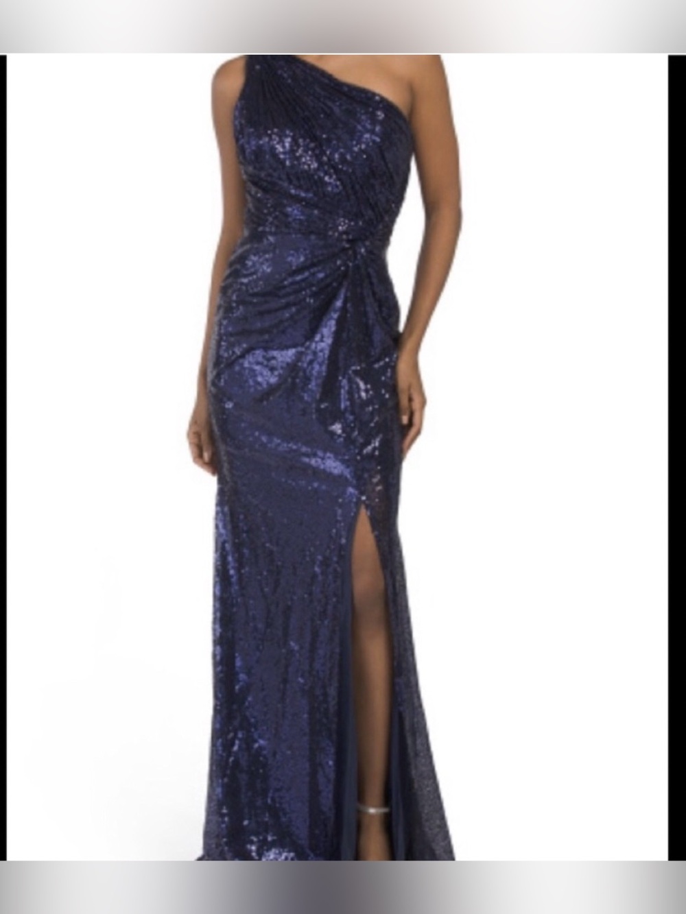 Rene Ruiz Collection Navy Blue Sequin One Shoulder Gown, Size 10